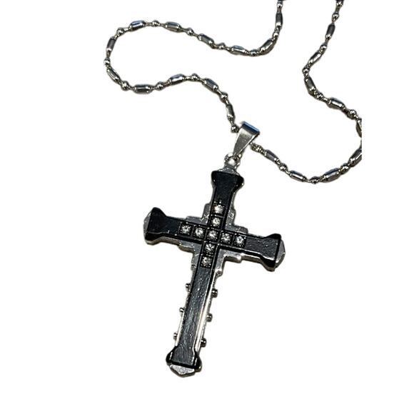 Mens Steel Cross 24 in  Pendant Necklaces Stainless Zircon Gift for Graduation - Picture 4 of 8